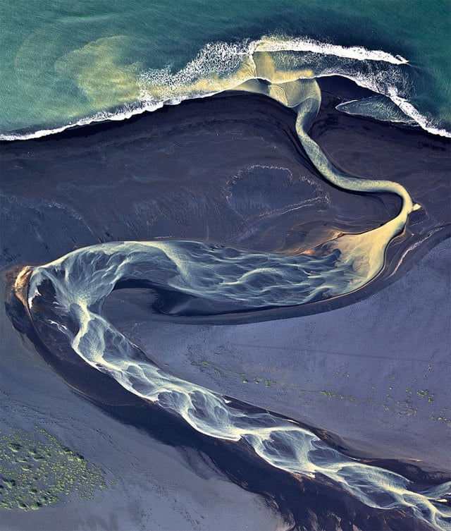 Aerial view of river in Iceland