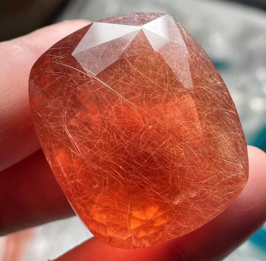 Faceted Red Fluorite with Byssolite from Inner Mongolia.