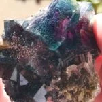 Fluorite with Bismuthinite inclusions. From Mindu Mine, China.